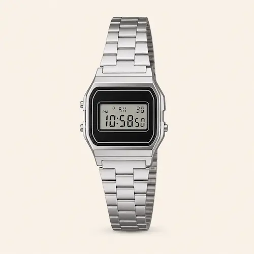 Casio A158WA silver-tone digital watch shown as an affordable vintage metal alternative
