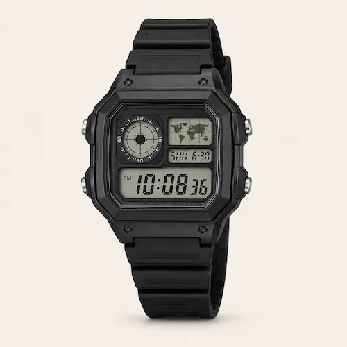 Casio AE1200WH World Time digital watch shown as a feature-packed alternative
