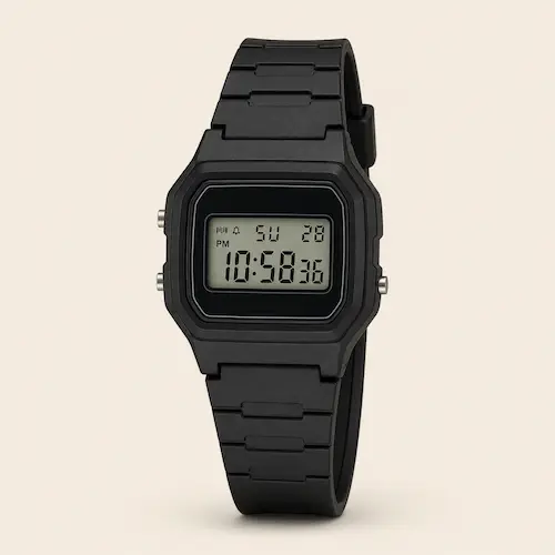 Casio F105W black digital watch shown as a better light alternative to the F91W