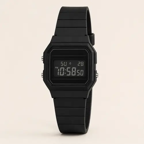 Casio F-91WB modern black digital watch shown as a cleaner F91W alternative