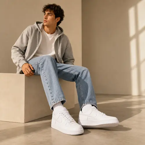 Nike Men’s Air Force 1 ’07 Sneaker styled as a white casual sneaker for men’s outfits