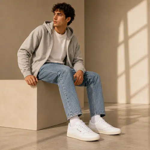 Reebok Club C 85 Men’s Tennis Shoes styled as retro clean sneakers for casual outfits