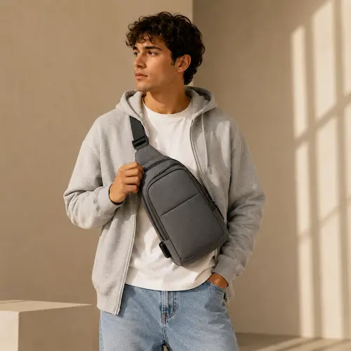 WATERFLY Crossbody Sling Backpack styled as an everyday carry bag for men’s casual outfits