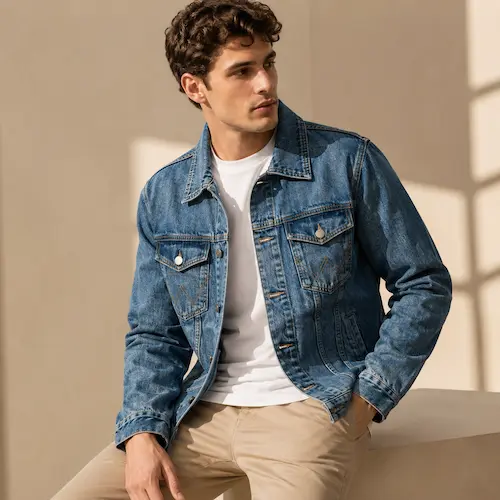 Wrangler Men’s Cowboy Cut Western Unlined Denim Jacket styled as a casual layer for men