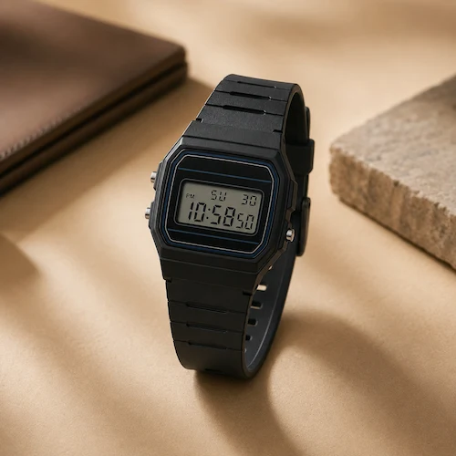 Casio F91W digital watch styled as a classic Father’s Day gift for men