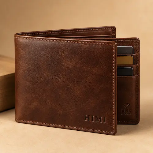 HIMI leather bifold wallet styled as a practical Father’s Day gift for men