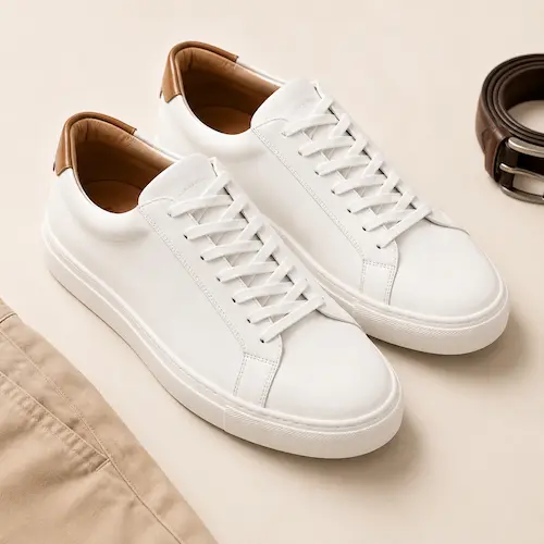 Smart casual men’s sneakers styled with chinos for dinner, date, and casual office outfits