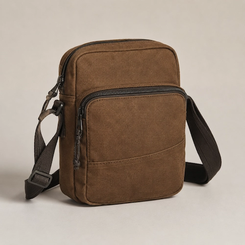Carhartt-style brown crossbody zip bag for men shown as a rugged everyday carry option