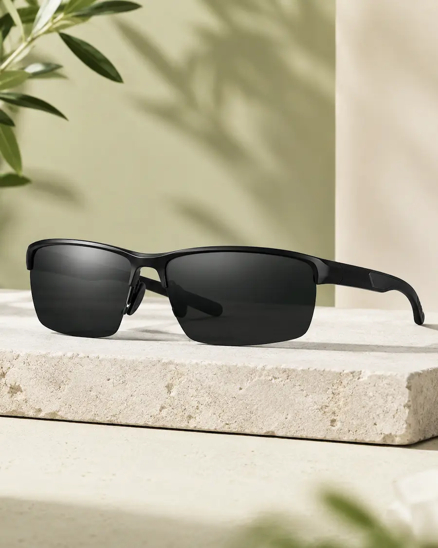 Semi-rimless polarized driving sunglasses for men on Amazon