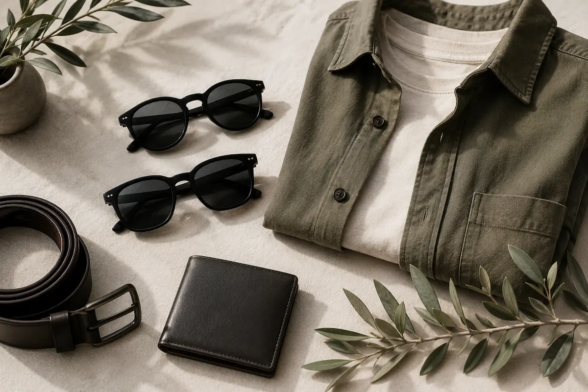 Men’s sunglasses on Amazon styled with everyday outfit accessories and neutral clothing